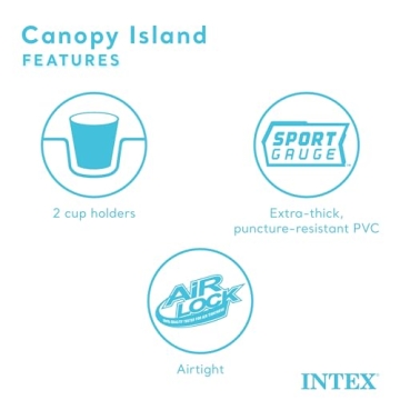 INTEX 58292EP Canopy Island Inflatable Pool Float: Comfortable Lounge Surface – Built-in Cup Holders – Detachable Sunshade – 440lb Max Weight Capacity – 78.5" x 59"