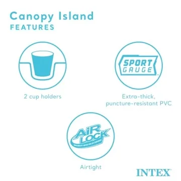 INTEX 58292EP Canopy Island Inflatable Pool Float: Comfortable Lounge Surface – Built-in Cup Holders – Detachable Sunshade – 440lb Max Weight Capacity – 78.5" x 59"
