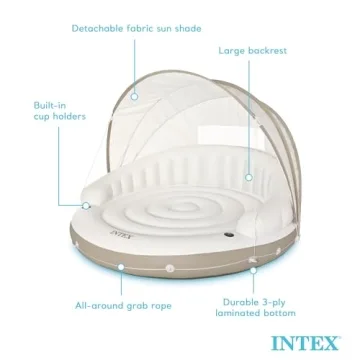 INTEX 58292EP Canopy Island Inflatable Pool Float: Comfortable Lounge Surface – Built-in Cup Holders – Detachable Sunshade – 440lb Max Weight Capacity – 78.5" x 59"
