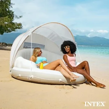 INTEX 58292EP Canopy Island Inflatable Pool Float: Comfortable Lounge Surface – Built-in Cup Holders – Detachable Sunshade – 440lb Max Weight Capacity – 78.5" x 59"