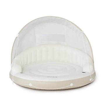 INTEX 58292EP Canopy Island Inflatable Pool Float: Comfortable Lounge Surface – Built-in Cup Holders – Detachable Sunshade – 440lb Max Weight Capacity – 78.5" x 59"