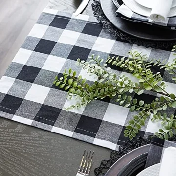 DII Buffalo Check Farmhouse Table Runner, Black & White 14x72