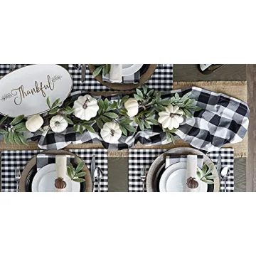 DII Buffalo Check Farmhouse Table Runner, Black & White 14x72