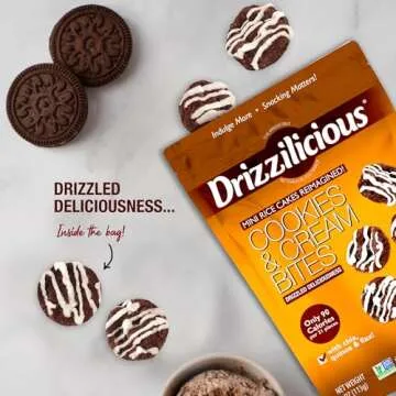 Drizzilicious Mini Rice Cakes Cookies & Cream - Rice Crisps, Healthy Snack for Adults and Kids, Flavored Rice Cakes, Vegan, Gluten Free, Allergen Free, Only 90 Calories Per Serving - 4 oz (Pack of 2)