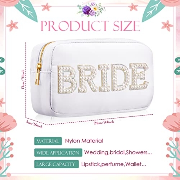 Nylon Bride Makeup Bag with Pearl Rhinestone Letter Patch