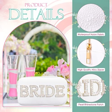 Nylon Bride Makeup Bag with Pearl Rhinestone Letter Patch