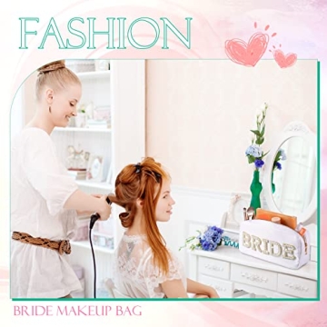 Nylon Bride Makeup Bag with Pearl Rhinestone Letter Patch