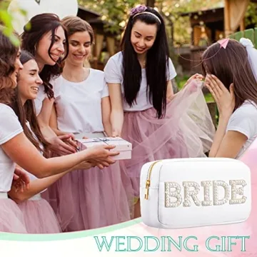 Nylon Bride Makeup Bag with Pearl Rhinestone Letter Patch