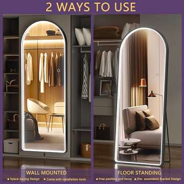 Hasipu 56" x 16" Led Mirror Full Length, Full Length Mirror with Lights Arch Design, Full Body Mirror with Lights, Wall Mounted Mirror Dimming & 3 Color Modes