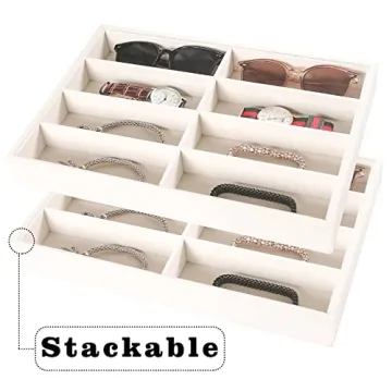 Pangkeep Beige Velvet 8 Grid Sunglass Organizer - Stackable