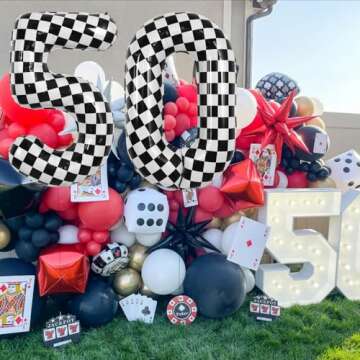 TONIFUL 40 Inch Checkered Number 5 Balloon for Birthday
