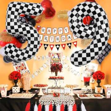 TONIFUL 40 Inch Checkered Number 5 Balloon for Birthday