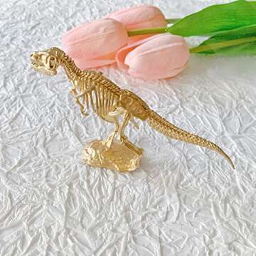 Pasiir Gold Dinosaur Figurine Home Decor, Solid Metal Dinosaur Centerpiece Decoration, Mini Dinosaur Ornament Animal Desk Figurines for Home Office Desktop