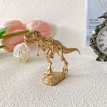 Pasiir Gold Dinosaur Figurine Home Decor, Solid Metal Dinosaur Centerpiece Decoration, Mini Dinosaur Ornament Animal Desk Figurines for Home Office Desktop