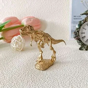 Pasiir Gold Dinosaur Figurine Home Decor, Solid Metal Dinosaur Centerpiece Decoration, Mini Dinosaur Ornament Animal Desk Figurines for Home Office Desktop