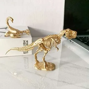 Pasiir Gold Dinosaur Figurine Home Decor, Solid Metal Dinosaur Centerpiece Decoration, Mini Dinosaur Ornament Animal Desk Figurines for Home Office Desktop