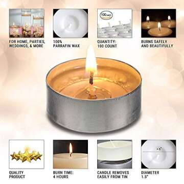 OHR CANDLES Tealight Candles - 100 Pack Bulk Tea Lights Candles - White Tealights Unscented - 4 Hour Burn Time
