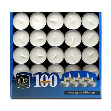 OHR CANDLES Tealight Candles - 100 Pack Bulk Tea Lights Candles - White Tealights Unscented - 4 Hour Burn Time