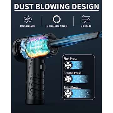 Powerful Compressed Air Duster for Deep Cleaning-Replace Compressed Air Can-No Canned Air Duster-Key...