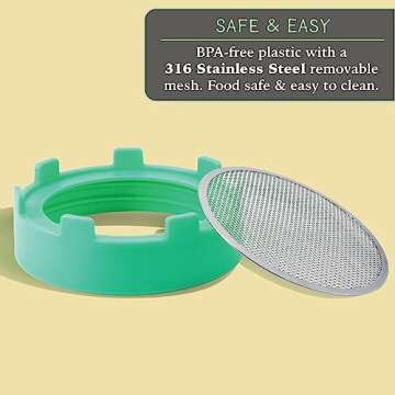 Elementi Sprouting Lids for Wide Mouth Mason Jars (Set of 2), Sprouting Jar Kit for Organic Sprouts, Alfalfa & Mung Bean Sprouts Grow Kit, 316 Surgical Stainless Steel Mesh Screen Strainer Lid (Mint)