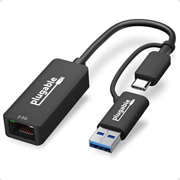 Plugable 2.5GB USB Ethernet Adapter - Dual USB-C and USB Compatibility for Enhanced Networking