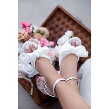 VETASTE Women's Bow Knot Heeled Sandals Bridal Wedding Open Toe Ankle Strap Chunky Heels