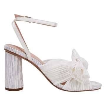 VETASTE Women's Bow Knot Heeled Sandals Bridal Wedding Open Toe Ankle Strap Chunky Heels