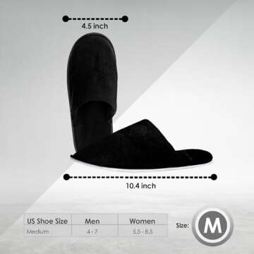 Spa Slippers – 6 Pairs of Cotton Velvet Closed Toe Slippers (Medium Size) with Travel Bags – Thi...