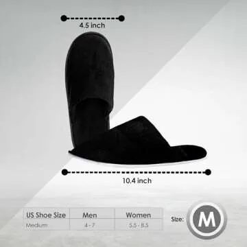 Spa Slippers – 6 Pairs of Cotton Velvet Closed Toe Slippers (Medium Size) with Travel Bags – Thi...