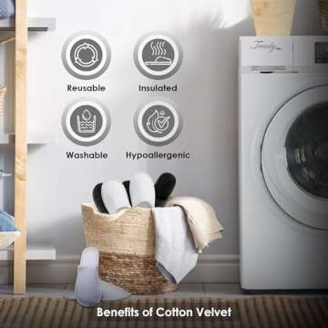 Spa Slippers – 6 Pairs of Cotton Velvet Closed Toe Slippers (Medium Size) with Travel Bags – Thick, Soft, Non-Slip, Disposable Slippers – Home, Hotel, or Commercial Use (6 Pack Medium, Black)