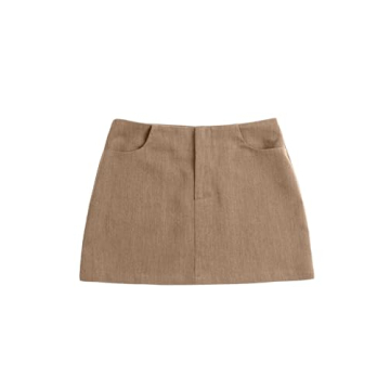 SHENHE Women's Low Rise Zip Fly Casual Mini Skirt with Pockets in Coffee Brown