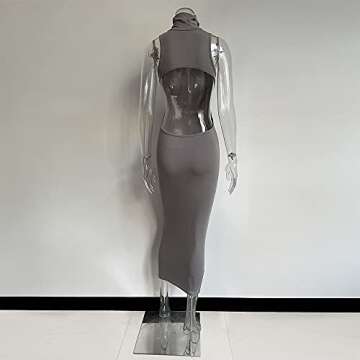XLLAIS Grey Maxi Dress for Women Summer Sexy Partywear