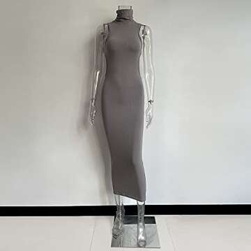 XLLAIS Grey Maxi Dress for Women Summer Sexy Partywear