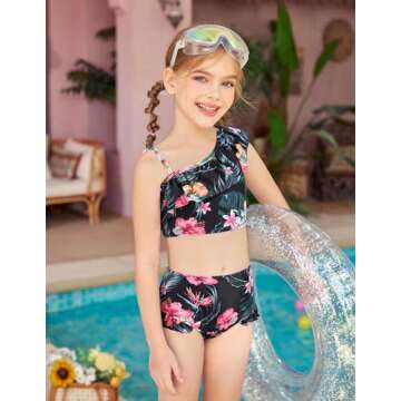 Arshiner Girls Two Piece Swimsuit Ruffles Flounce Printed Bikini Set Swimwear Girl Bathing Suits 4T Bathing Suits for Girls Deep Pink - Flower