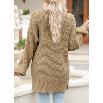 SHEWIN Sweaters for Women Trendy Casual Long Sleeve Open Front Cardigan Sweaters Soft Lightweight Fashion Loose Cable Knit Winter Coats for Women B Khaki Medium