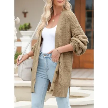 SHEWIN Sweaters for Women Trendy Casual Long Sleeve Open Front Cardigan Sweaters Soft Lightweight Fashion Loose Cable Knit Winter Coats for Women B Khaki Medium
