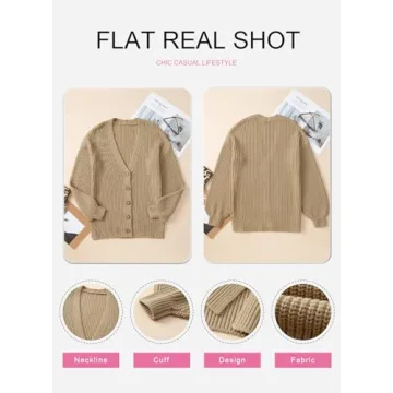 SHEWIN Sweaters for Women Trendy Casual Long Sleeve Open Front Cardigan Sweaters Soft Lightweight Fashion Loose Cable Knit Winter Coats for Women B Khaki Medium