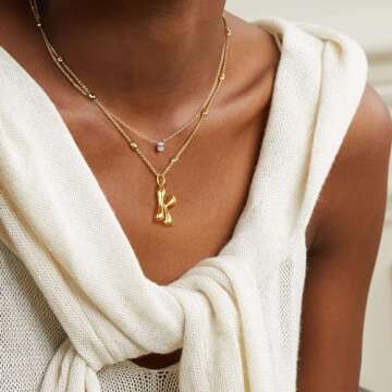 KissYan Bubble Letter Necklace,14K Gold Plated Personalized 3D Puffy Balloon Initial Pendant with Adjustable Bead Chain, Dainty Jewelry Gift for Women (Gold M)