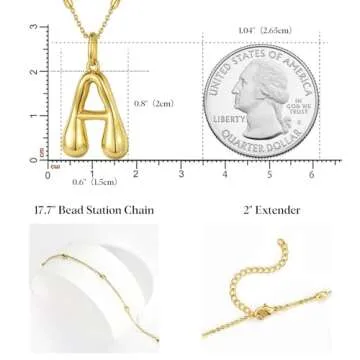 KissYan Bubble Letter Necklace,14K Gold Plated Personalized 3D Puffy Balloon Initial Pendant with Adjustable Bead Chain, Dainty Jewelry Gift for Women (Gold M)
