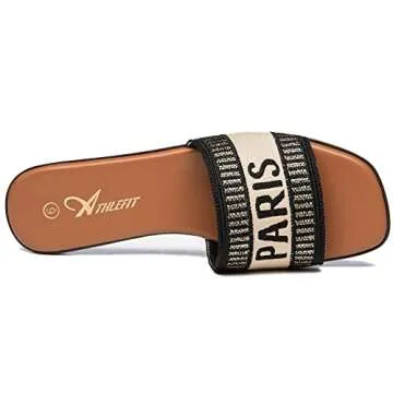 Athlefit Women's Black Flat Sandals Summer Fashion Slip On Slide Sandals Trendy 2025