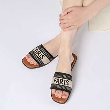 Athlefit Women's Black Flat Sandals Summer Fashion Slip On Slide Sandals Trendy 2025