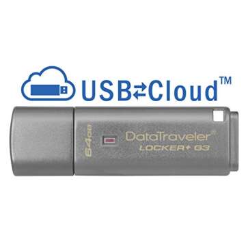 Kingston Digital 64GB Data Traveler Locker + G3, USB 3.0 with Personal Data Security and Automatic Cloud Backup (DTLPG3/64GB) Black