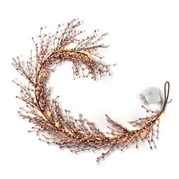 LampLust Lighted Garland, 6 Ft Pink Berry Garland with 100 LED Lights, Winter Garland for Mantle All Year Round, Battery Powered, Timer Included, Farmhouse Decor, Valentines Decor