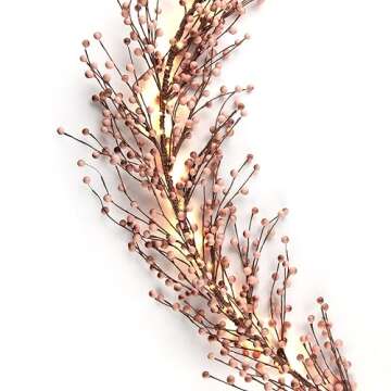 LampLust Lighted Garland, 6 Ft Pink Berry Garland with 100 LED Lights, Winter Garland for Mantle All Year Round, Battery Powered, Timer Included, Farmhouse Decor, Valentines Decor