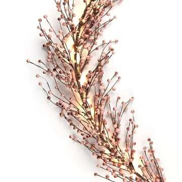 LampLust Lighted Garland, 6 Ft Pink Berry Garland with 100 LED Lights, Winter Garland for Mantle All Year Round, Battery Powered, Timer Included, Farmhouse Decor, Valentines Decor