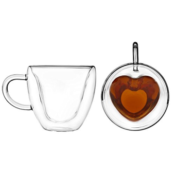 Godinger Double Wall Heart Mug, 8oz, Set of 2 - Insulated Glass Coffee Cups