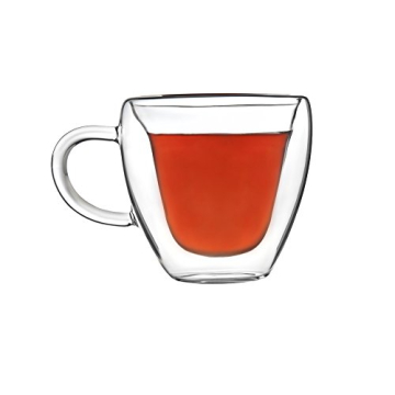 Godinger Double Wall Heart Mug, 8oz, Set of 2 - Insulated Glass Coffee Cups