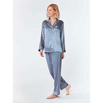 SIORO Silky Pajamas for Women Satin Pajama Sets Long Sleeve Button Down Sleepwear PJ's Soft Loungewe...