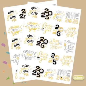 AOYOO New Years Eve Party Supplies 2025 Temporary Tattoos - 40 Glitter Styles for NYE Celebration