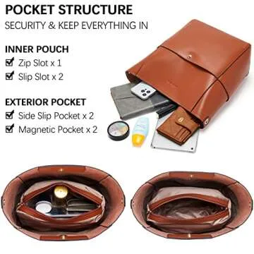 BOSTANTEN Women's Leather Designer Handbags Tote Purses Shoulder Bucket Bags Brown